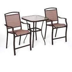 DESCRIPTION: (1) OUTDOOR BISTRO SET BRAND/MODEL: MAINSTAYS INFORMATION: SAND DUNE RETAIL$: $80.00 EA SIZE: 3 PIECE QTY: 1