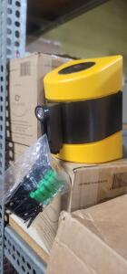 DESCRIPTION: (4) WALL MOUNTED RETRACTABLE BELT BARRIER BRAND/MODEL: CCW SERIES #CCW-PWM200-YW-CARB-M-M-150 INFORMATION: BLACK AND YELLOW RETAIL$: $133