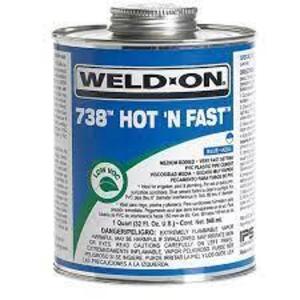 DESCRIPTION: (6) BLUE CEMENT FOR PVC PIPE FITTINGS BRAND/MODEL: WELD-ON 738 HOT N FAST RETAIL$: $12.85 EA SIZE: 16 FL OZ QTY: 6