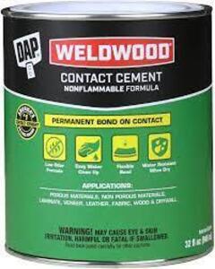 DESCRIPTION: (2) CONTACT CEMENT BRAND/MODEL: WELDWOOD #4UK99 RETAIL$: 80 SIZE: 1 GALLON QTY: 2