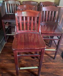 DESCRIPTION: (6) WOODEN BAR STOOLS ADDITIONAL INFORMATION  SOLD BY THE PIECE SIZE 30" TALL LOCATION: BAR QTY: 6