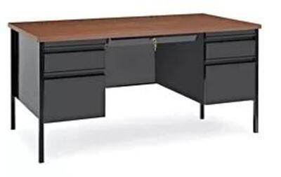 DESCRIPTION: (1) OFFICE DESK WITH WOOD TOP BRAND/MODEL: ULINE #H-5685BL INFORMATION: BLACK WITH WALNUT WOOD LAMINATE TOP RETAIL$: $715.00 EA SIZE: 60"