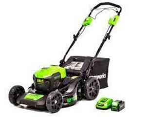 DESCRIPTION: (1) CORDLESS SELF PROPELLED LAWN MOWERBRAND/MODEL: GREENWORKSINFORMATION: GREEN, NO BATTERY OR CHARGER INCLUDEDRETAIL$: 599.99SIZE: 21"QTY: 1