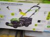 DESCRIPTION: (1) CORDLESS SELF PROPELLED LAWN MOWERBRAND/MODEL: GREENWORKSINFORMATION: GREEN, NO BATTERY OR CHARGER INCLUDEDRETAIL$: 599.99SIZE: 21"QTY: 1 - 2