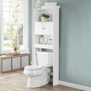 DESCRIPTION: (1) BATHROOM SPACE SAVER BRAND/MODEL: MAINSTAYS INFORMATION: WHITE RETAIL$: $50.00 EA SIZE: 3 SHELF OVER THE TOILET QTY: 1