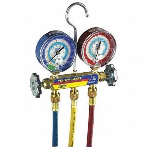 DESCRIPTION: (1) MECHANICAL MANIFOLD GAUGE BRAND/MODEL: YELLOW JACKET #29AU09 RETAIL$: 152.58 SIZE: 2 VALVES, R-134A/R-22/R-404A, 3 HOSES QTY: 1