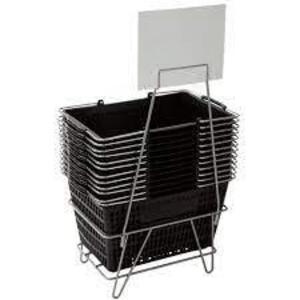 DESCRIPTION: (10) SHOPPING BASKETS WITH STAND BRAND/MODEL: SW BASICS INFORMATION: BLACK RETAIL$: $222.00 TOTAL QTY: 10