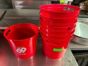 DESCRIPTION: (8) RED PLASTIC BAR BUCKETS. THIS LOT IS: ONE MONEY QTY: 1