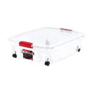 DESCRIPTION: (3) STORAGE BOXES BRAND/MODEL: NO BREAK INFORMATION: CLEAR RETAIL$: $18.88 EA SIZE: 36 QT QTY: 3