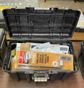 TOOL BOX WITH ASSORTED PLUMBING PARTS AS SHOWN