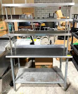 DESCRIPTION: 48" X 24" STAINLESS PREP TABLE W/ 3-TIER RISER SIZE 48" X 24" X 70" LOCATION: AREA #5 QTY: 1