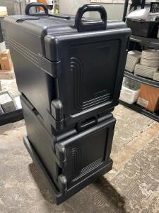 DESCRIPTION: (2) INSULATED BLACK PLASTIC STACKABLE CATERING BOXES W/ DOLLY LOCATION: AREA #2 THIS LOT IS: ONE MONEY QTY: 1