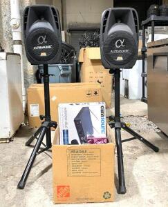 DESCRIPTION: ALPHASONIK ALL-IN-ONE 8" POWERED 800W PRO DJ AMPLIFIED LOUD SPEAKERS W/ ACCESSORIES AS SHOWN (SEE ADDITIONAL PHOTOS) LOCATION: AREA #5 QT