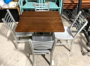 DESCRIPTION: 30" X 24" WOODEN DINING TABLE W/ (4) ALUMINUM DINING CHAIRS LOCATION: AREA #6 QTY: 1