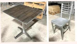 DESCRIPTION: 36" X 36" MODERN PATIO TABLE W/ (4) ALUMINUM PATIO CHAIRS LOCATION: AREA #6 QTY: 1