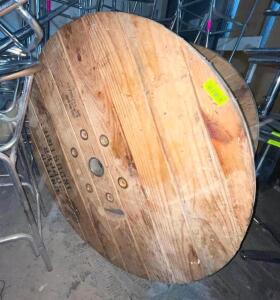 DESCRIPTION: 46" X 28" DECORATIVE WOODEN SPOOL TABLE LOCATION: AREA #6 QTY: 1