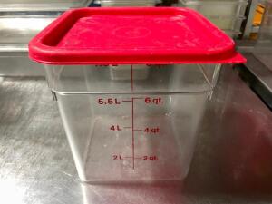 DESCRIPTION: (3) 8 QT PLASTIC CONTAINERS W/ LIDS SIZE 8 QT LOCATION: AREA #1 THIS LOT IS: SOLD BY THE PIECE QTY: 3