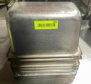 DESCRIPTION: (6) 1/4 SIZE STAINLESS INSERTS SIZE 6" DEEP LOCATION: AREA #2 THIS LOT IS: SOLD BY THE PIECE QTY: 6