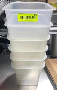 DESCRIPTION: (6) 4 QT PLASTIC CONTAINERS - NO LIDS SIZE 4 QT LOCATION: AREA #2 THIS LOT IS: SOLD BY THE PIECE QTY: 6