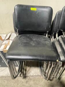 DESCRIPTION: (20) CHROME FRAME STACKABLE SIDE CHAIRS W/ BLACK PADDED SEATS. LOCATION: AREA #2 THIS LOT IS: SOLD BY THE PIECE QTY: 20