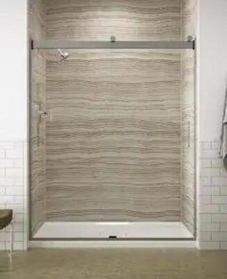 LEVITY 59.625 IN. W X 74 IN. H FRAMELESS SLIDING SHOWER DOOR IN MATTE NICKEL WITH BLADE HANDLES