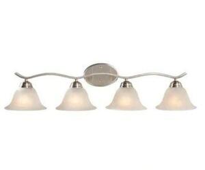 ANDENNE 4-LIGHT BRUSHED NICKEL BATHROOM VANITY LIGHT WITH BELL SHAPED MARBLEIZED GLASS SHADES