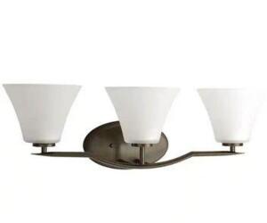 BRAVO COLLECTION 3-LIGHT ANTIQUE BRONZE ETCHED GLASS MODERN BATH VANITY LIGHT