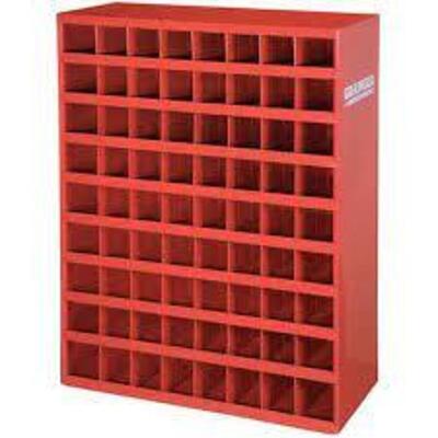 DESCRIPTION: (1) PIGEONHOLE STORAGE UNIT BRAND/MODEL: DURHAM INFORMATION: RED RETAIL$: $412.87 EA SIZE: 72 BINS, 33-3/4" X 12" X 42" QTY: 1