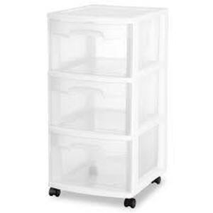 DESCRIPTION: (1) 3 DRAWER CART BRAND/MODEL: STERILITE INFORMATION: WHITE RETAIL$: $36.99 EA SIZE: 14X12X25 QTY: 1