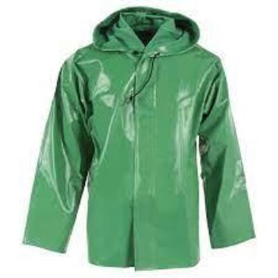 DESCRIPTION: (5) CHEM SHIELD JACKET WITH HOOD BRAND/MODEL: NEESE #96AJ INFORMATION: GREEN RETAIL$: $32.99 EA SIZE: SIZE SMALL QTY: 5