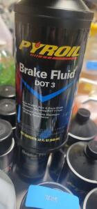 DESCRIPTION: (6) BOTTLES OF BRAKE FLUID BRAND/MODEL: PYROIL # 4NPR5 RETAIL$: $13.08 EA SIZE: 32 FL OZ QTY: 6