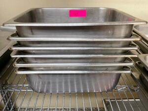 DESCRIPTION: (6) HALF SIZE STAINLESS INSERTS. SIZE 4" DEEP LOCATION: KITCHEN THIS LOT IS: SOLD BY THE PIECE QTY: 6