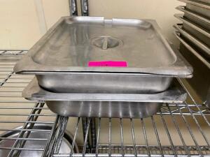DESCRIPTION: (2) HALF SIZE STAINLESS INSERTS WITH LIDS SIZE 2" DEEP LOCATION: KITCHEN THIS LOT IS: SOLD BY THE PIECE QTY: 2