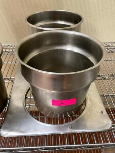 DESCRIPTION: (2) 9" ROUND STAINLESS INSERTS W/ DROP IN COVER. LOCATION: KITCHEN THIS LOT IS: SOLD BY THE PIECE QTY: 2