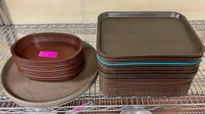 DESCRIPTION: (1) LOT OF CAFE TRAYS, DRINK TRAYS, AND FOOD BASKETS. LOCATION: KITCHEN THIS LOT IS: ONE MONEY QTY: 1