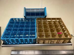 DESCRIPTION: (8) ASSORTED GLASS RACKS AND (1) SILVERWARE RACK. LOCATION: KITCHEN THIS LOT IS: ONE MONEY QTY: 1