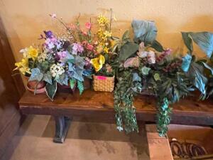 DESCRIPTION: (6) ASSORTED FAUX FLORAL ARRANGEMENTS AND POTS LOCATION: SEATING THIS LOT IS: ONE MONEY QTY: 1