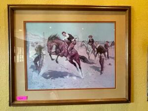 DESCRIPTION: FREDERIC REMINGTON FRAMED PRINT LOCATION: SEATING QTY: 1