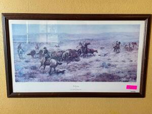 DESCRIPTION: "THE ROUNDUP" BY CHARLES M RUSSELL NO 253 ADDITIONAL INFORMATION RETAILS FOR $107 LOCATION: SEATING QTY: 1