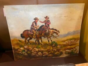 DESCRIPTION: 28" CANVAS PRINT - NO FRAME. TWO COWBOYS LOCATION: SEATING QTY: 1