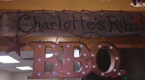 DESCRIPTION: CHARLOTTES RIB SIGN, BBQ LIGHT LOCATION: SEATING THIS LOT IS: ONE MONEY QTY: 1