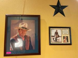 DESCRIPTION: (2) JOHN WAYNE PRINTS AND (1) METAL STAR LOCATION: SEATING THIS LOT IS: ONE MONEY QTY: 1