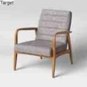 DESCRIPTION: (2) TUFTED WOOD ARMCHAIRRETAIL$: $280/EASIZE: 34 1/2" X 28" X 34"QTY: 2