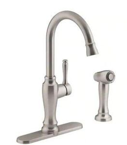 ARSDALE SINGLE-HANDLE STANDARD KITCHEN FAUCET WITH SWING SPOUT AND SIDESPRAY IN VIBRANT STAINLESS