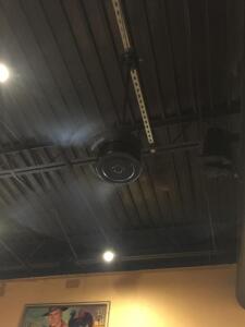DESCRIPTION: Emerson industrial 60" ceiling fan. need ladder to remove LOCATION: SEATING QTY: 1