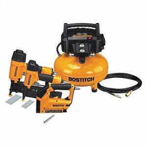 DESCRIPTION: (1) COMPRESSOR AND TOOLS COMBO KIT BRAND/MODEL: BOSTITCH #66CE46 INFORMATION: YELLOW RETAIL$: $554.84 EA QTY: 1