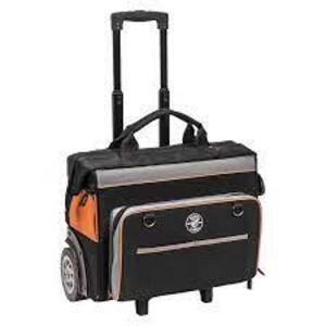 DESCRIPTION: (1) TRADESMAN PRO ROLLING TOOL BAG BRAND/MODEL: KLEIN TOOLS INFORMATION: BLACK AND ORANGE RETAIL$: $200.00 EA SIZE: 24 POCKETS 19 INCH QT