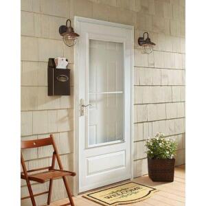 DESCRIPTION: 100 SERIES WHITE SELF-STORING STORM DOOR BRAND/MODEL: EMCO SIZE: 34"X80" RETAIL$: $144.00 QTY: 1