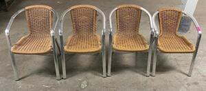 (4) CHROME FRAMED ARM CHAIRS W/ WICKER SEATING