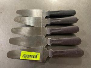 (6) STAINLESS PIE SERVERS W/ BROWN PLASTIC HANDLES